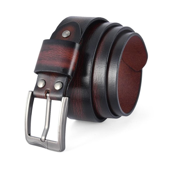 Genuine Leather Belt  For Men - Burnt Maroon Full Grain  - Free Personalization - Picture 1 of 15